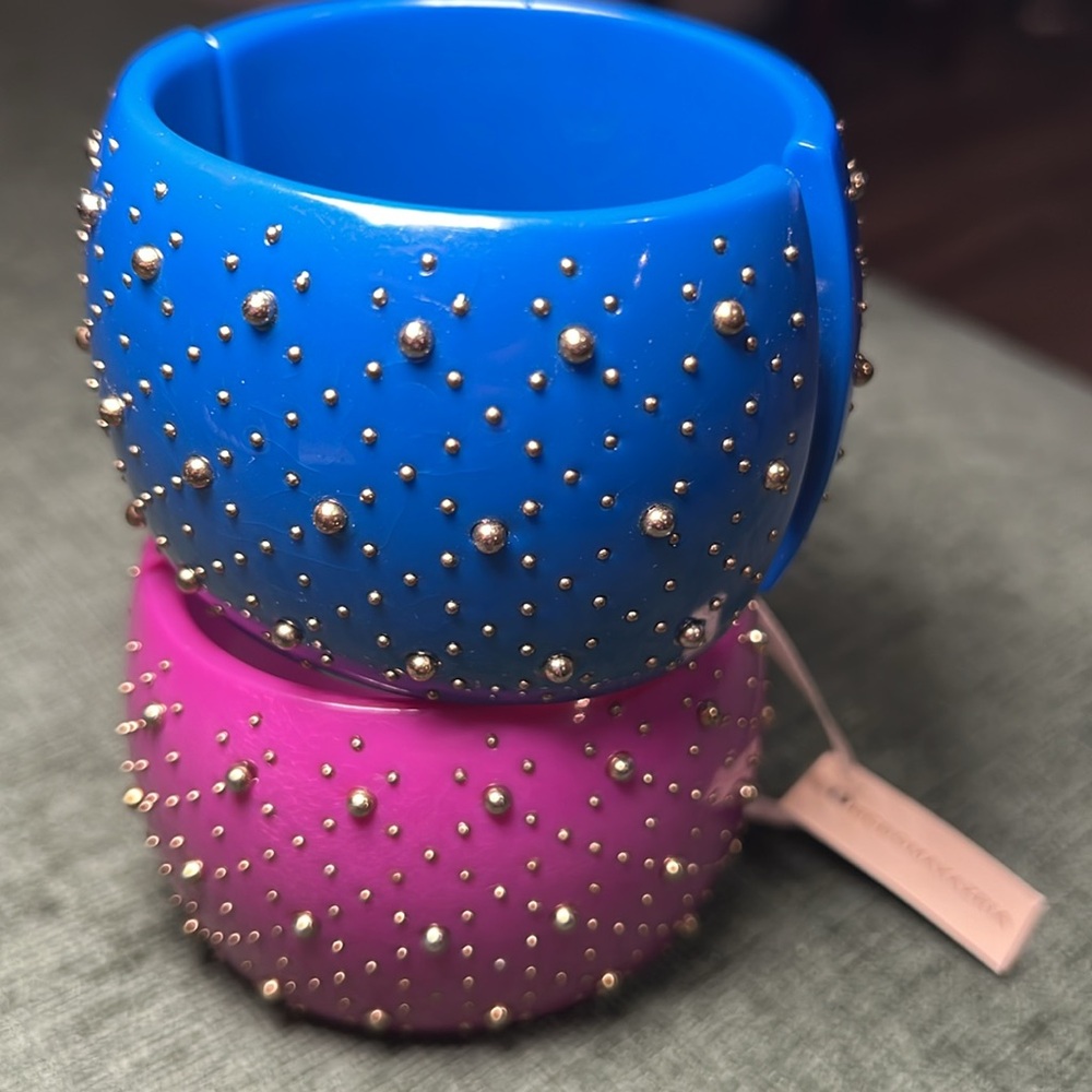 Pair of BCBG MaxAzria Purple and Blue Studded Bangle Bracelets